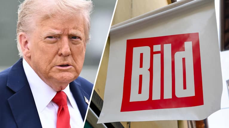 Kombokuva jossa Donald Trump ja Bild-lehden logo.