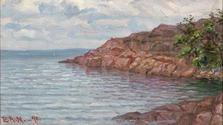 Vanha öljyväreillä maalattu maisemakuva 1800-luvun lopulta.