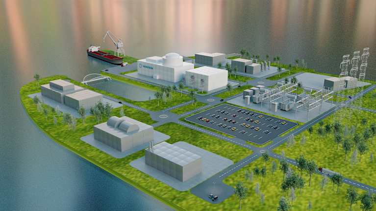 Novatron Fusion Groupin suunnittelema fuusioenergian pilottilaitos voisi näyttää tältä. NFG:n havainnekuva.