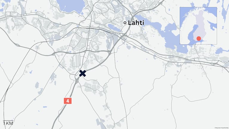 Lahden ketjukolarin onnetomuuspaikka kartalla.