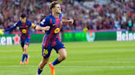 Barcelonan keskikenttämies Fermin Lopez juhli maalintekoa kolmesti UCL:ssä 21.10.2025.