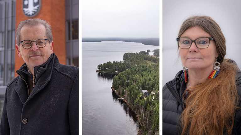 Kolmiosainen kuva, jossa vasemmalla Kemijärven kaupunginhallituksen puheenjohtaja Heikki Nivala (kesk.), keskellä Kemijärven Askanselkä ja oikealla Sirpa Iivari.