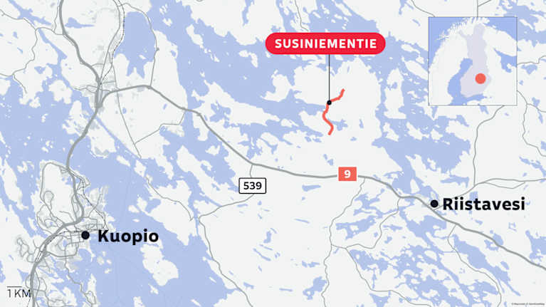 Susiniementie kartalla.