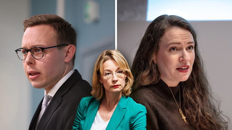 Kokoomuksen työministeri Matias Marttinen ja kunta- ja alueministeri Anna-Kaisa Ikonen, etualalla demarien Tytti Tuppurainen.