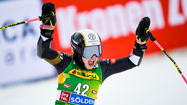 Erika Pykäläinen tuuletti rajusti 2. laskunsa jälkeen Söldenissä 25.10. 2025. Hän tiesi heti, että nyt tuli tehtyä kova suoritus omaan tasoonsa nähden. 