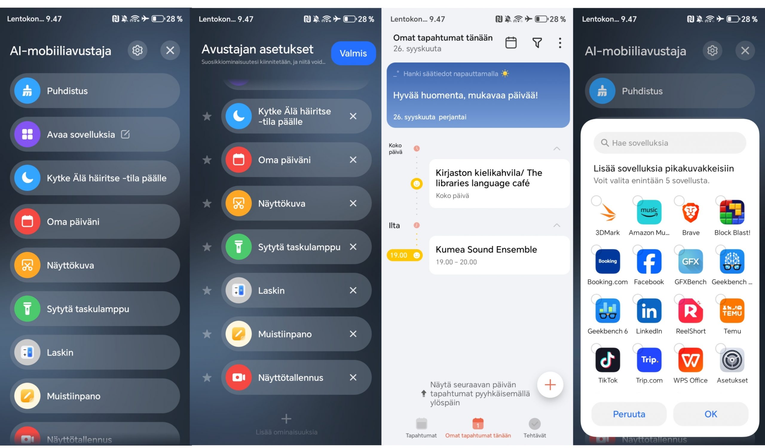 AI-painikkeen asetuksia.