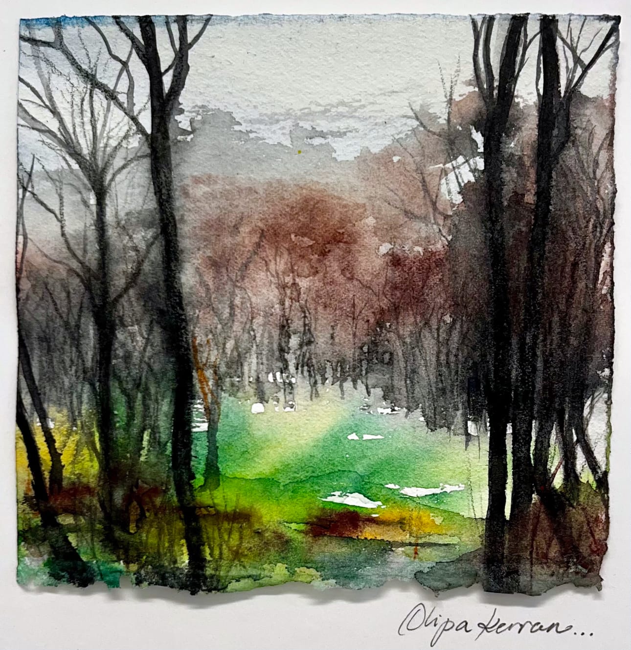 Pia Leppänen on yksi seitsemästä Pikisaaren Kutomolla toimivan Ateljee317 -työhuoneyhteisön taiteilijasta. Ryhmän Tunne/Yhteys -näyttely on esillä Pikigalleriassa lokakuussa. Kuvassa Leppäsen akvarelli Olipa kerran…