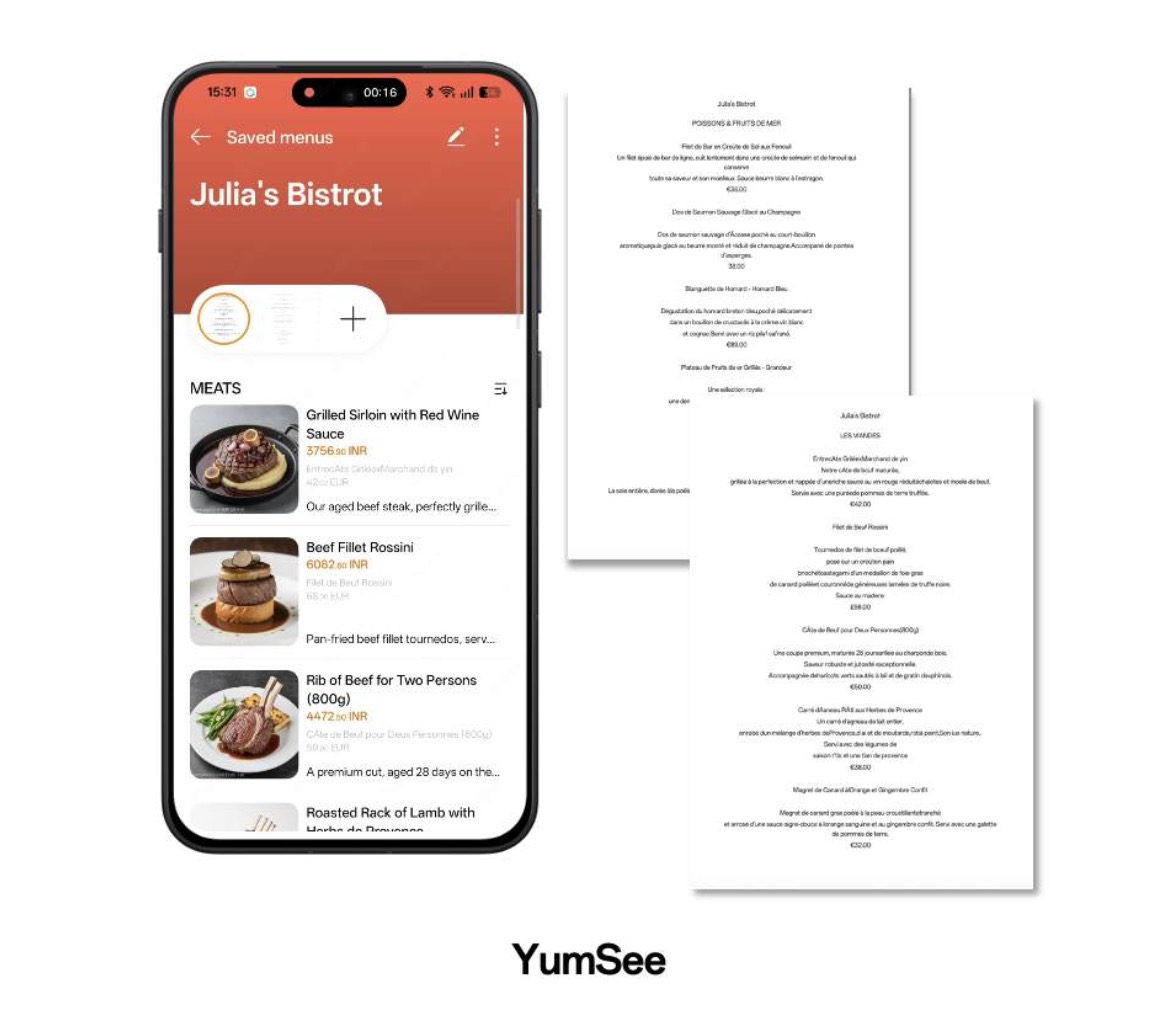 YumSee auttaa ymmärtämään vieraskielisiä ravintolan ruokalistoja.
