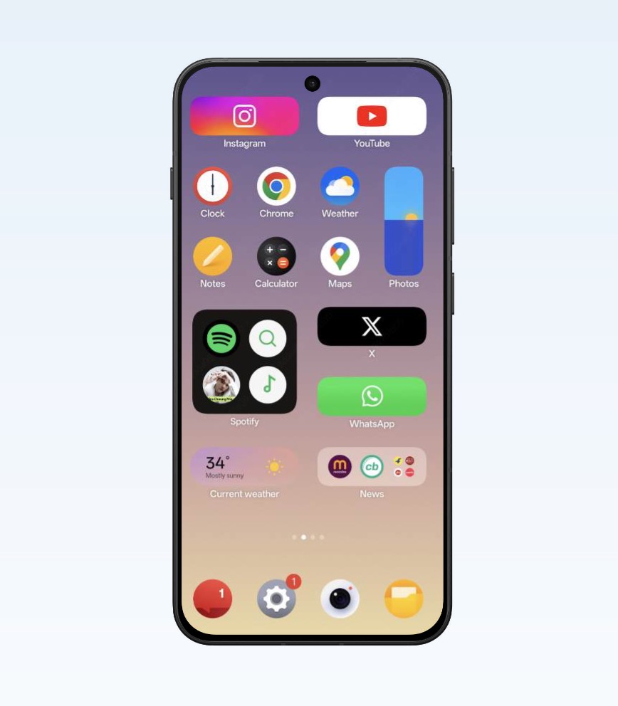 OxygenOS 16:n myötä kotinäkymässä sovellusten ja kansioiden kokoa voi muuttaa korkeammaksi tai leveämmäksi.