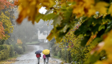 Syksyn lehdet koristelevat kadunvarret Itäharjulla. Näkymän kuvasi Pertti Leino.