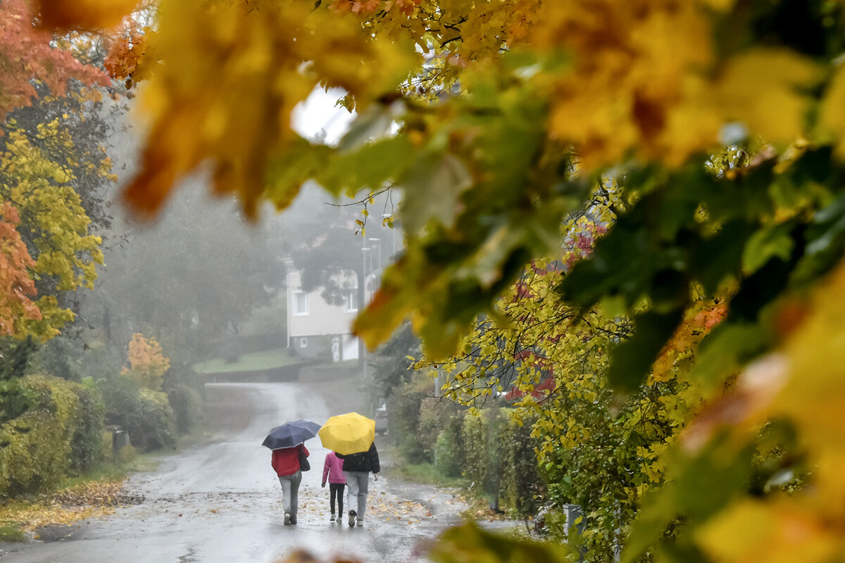 Syksyn lehdet koristelevat kadunvarret Itäharjulla. Näkymän kuvasi Pertti Leino.