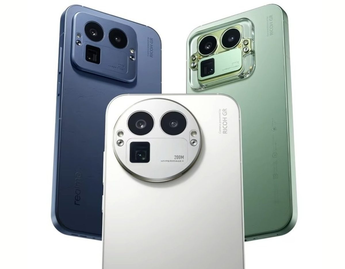 Realme GT8 Pro eri väreissä ja erilaisilla kamerakohoumilla, joka on puhelimessa vaihdettavissa.