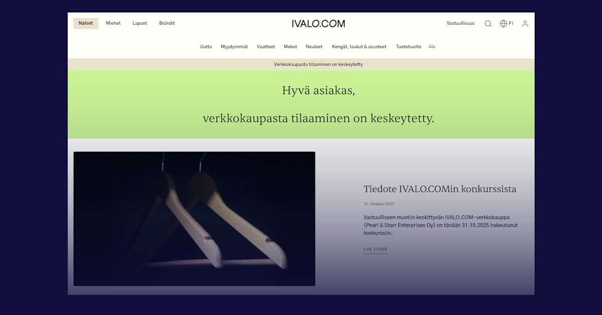 Nettivaatekauppa Ivalo on mennyt konkurssiin | Uutisia lyhyesti