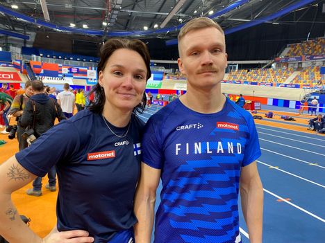 Senni ja Kalle Salminen EM-hallikisoissa viime maaliskuussa.
