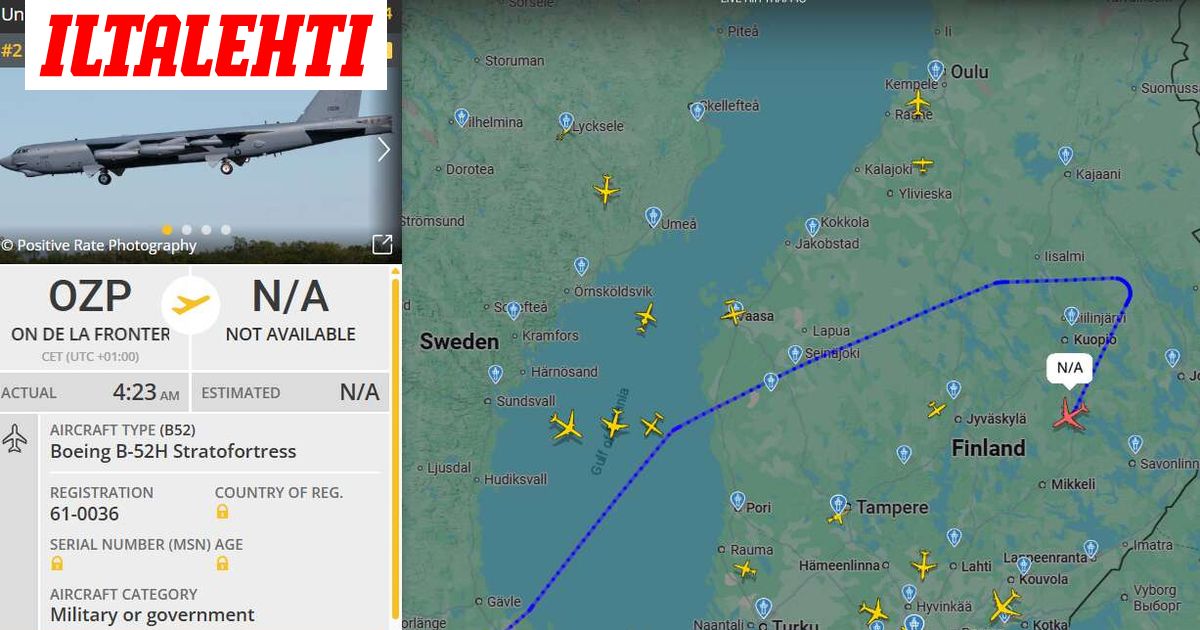 Yhdysvaltain jättipommittaja Suomen ilmatilassa