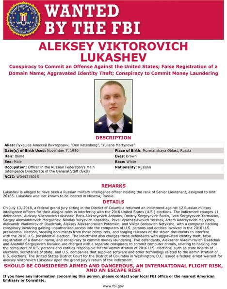 FBI:n etsintäkuulutus Aleksei Lukashevista. Hänen epäillään olevan Thaimaassa pidätetty henkilö, mutta vahvistusta väitteelle ei ole.