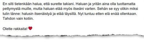 Tyttö allekirjoitti viestinsä aina sydämin ja sanoi, että rakastaa sijaisvanhempiaan.