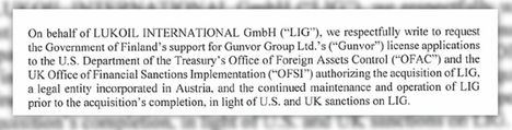 Teboil välitti Suomen valtiojohdolle viestin Lukoililta. Lukoil on pyytänyt Suomen ylintä johtoa vaikuttamaan kulisseissa, jotta sen ulkomaalaiset liiketoiminnot voitaisiin myydä Gunvor-konsernille.