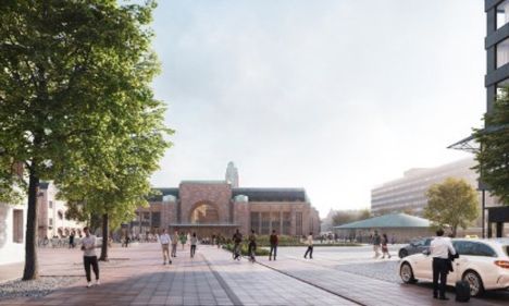 Näkymä Postikadulta Rautatieasemalle ja Asema-aukiolle.