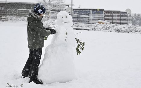 Espoolainen lumiukko viime joulukuussa. Rehtorin mukaan tarkoitus ei ollut kieltää lumiukkojen tekoa.