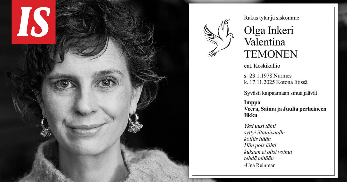 Olga Temosen kuolinilmoitus julkaistiin Ylä-Karjala-lehdessä