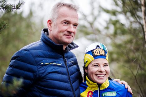 Matti Haaviston ja Krista Pärmäkosken yhteistyö on tuottanut 12 arvokisamitalia. Kuva on vuodelta 2018 Vierumäeltä.