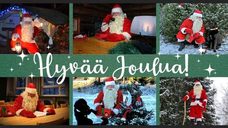 Esimerkki Marko Lappeteläisen teettämästä joulukortista lapsille. Hän esiintyy kortin kuvissa itse pukkina.