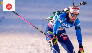 Suvi Minkkinen toi Suomen maaliin kuudentena maailmancupin viestissä.