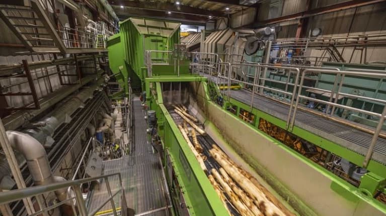 Stora Enson puunkäsittelylinja Imatran Kaukopään tehtaalla.