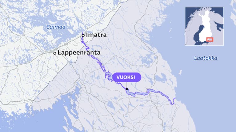 Kartta johon merkittynä Vuoksi.