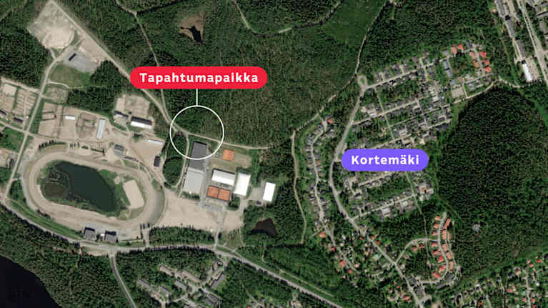 Kartta näyttää epäillyn päällekäymisen sijainnin Jyväskylän Laajavuoressa.