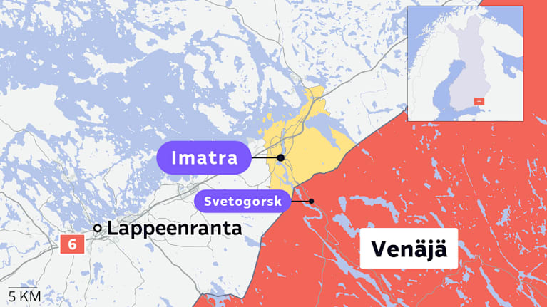 Kartta, johon on merkitty Imatra.
