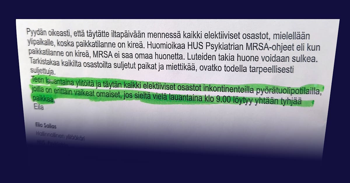 Pula psykiatrian vuodepaikoista kiristää tilannetta HUS:ssa – ylilääkärin musta huumori hämmensi | Kotimaa