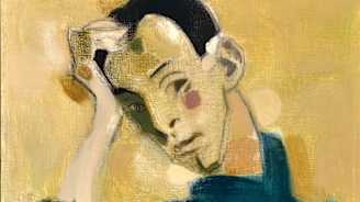 Kuvassa on Helene Schjrefbeckin teos autoilija, jonka mallina oli Måns Schjerfbeck. Tummiin pukeutunut mies nojaa käteensä.