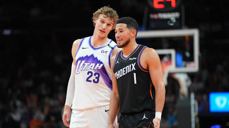 Lauri Markkanen ja Devin Booker ottelussa 31.10.2025.