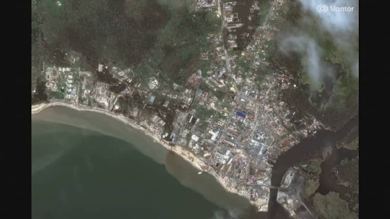 Satelliittikuva näyttää hurrikaanituhoja Jamaikalla.