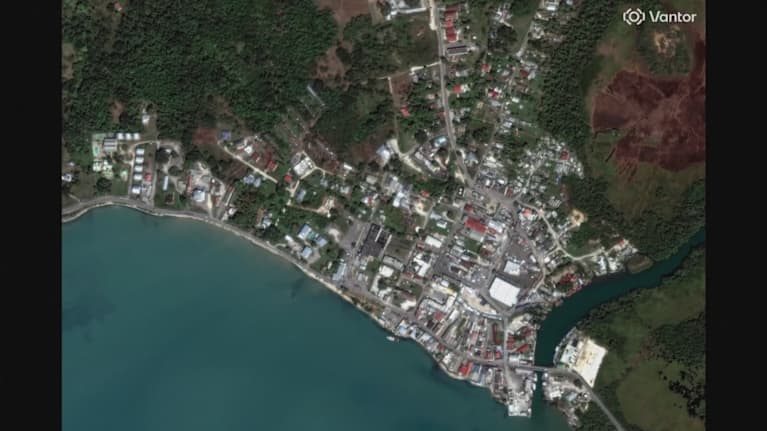 Satelliittikuva näyttää hurrikaanituhoja Jamaikalla.