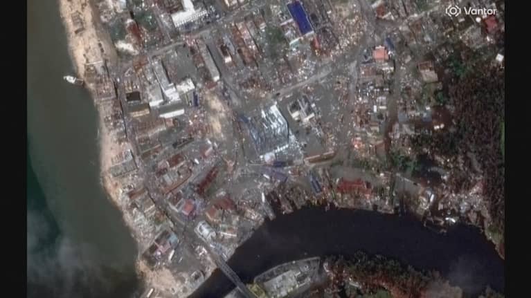 Satelliittikuva näyttää hurrikaanituhoja Jamaikalla.