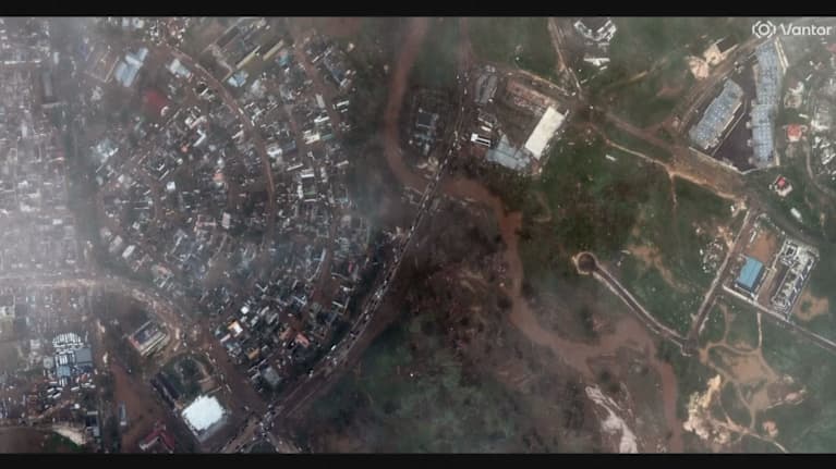 Satelliittikuva näyttää hurrikaanituhoja Jamaikalla.