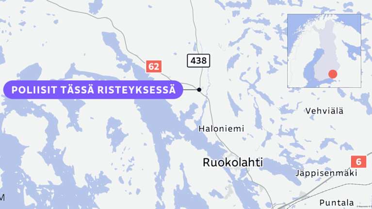 Kartta, johon merkitty paikka, jossa poliisit olivat.