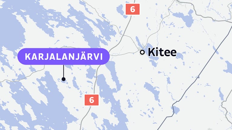 Kartta, johon merkitty Kitee ja Karjalanjärvi.