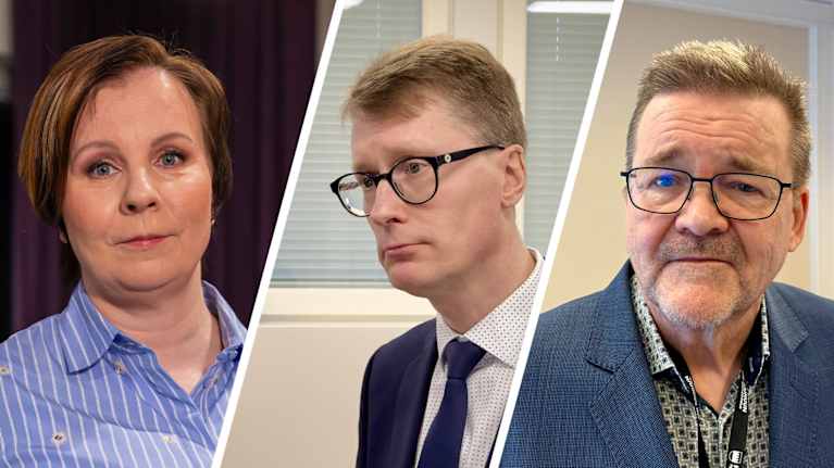 Kuvakollaasissa hyvinvointialueiden johtajia, Sally Leskinen, Ilkka Luoma ja Jukka Lindberg.