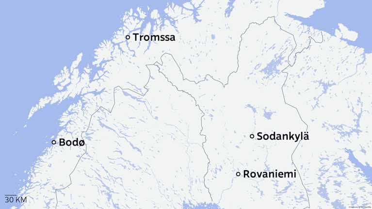 Kartta, josta ilmenee Bodøn kaupungin sijainti Norjassa.
