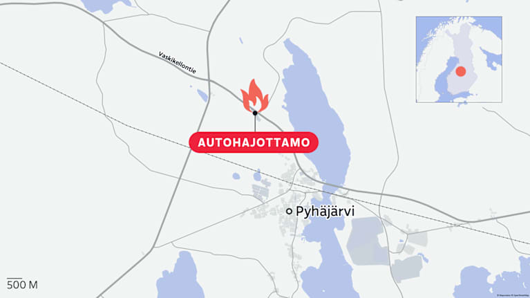 Kartalla autohajottamossa tulipalo Pyhäjärvellä.
