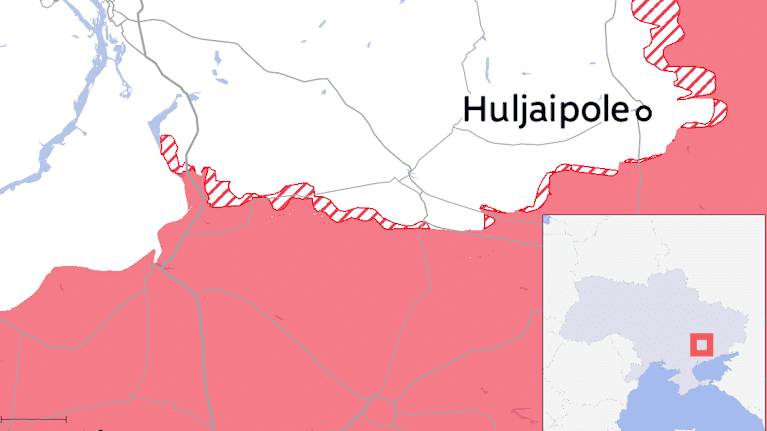 Kartta rintamalinjasta Zaporižžjan kaupungin itäpuolelta 18.11.2025.