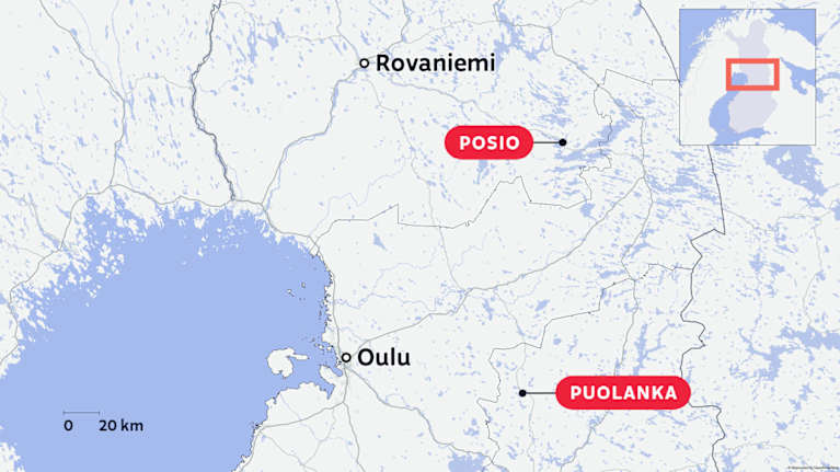Kartta, josta ilmenee Posion ja Puolangan sijainti.