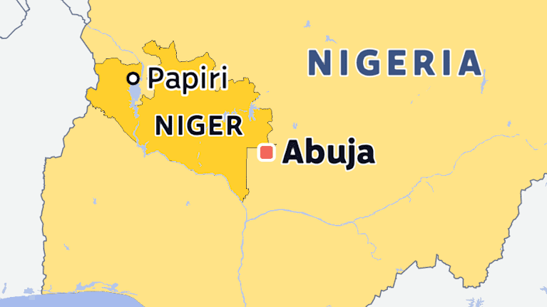 Kartalle merkittynä Papirin kaupunki Nigeriassa, jossa tapahtui koulusieppaus.
