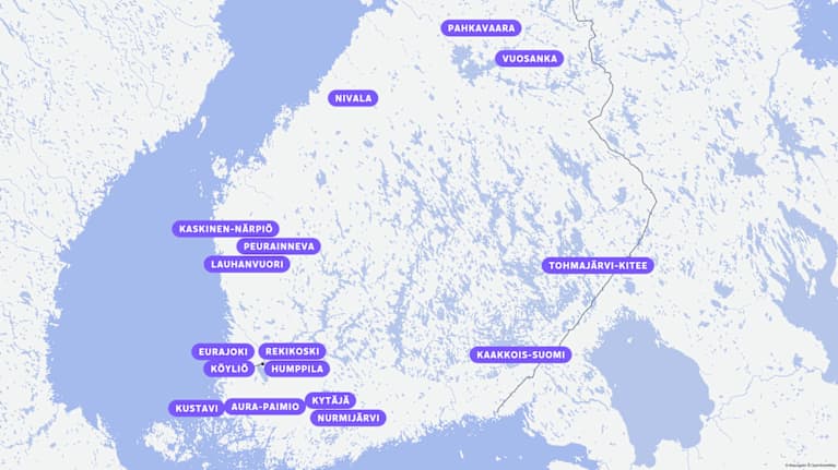 Kartta - Suomen riistakeskuksen esitys suden kiintiömetsästyksestä