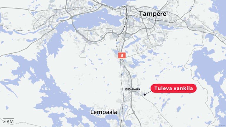 Tulevan vankilan paikka kartalla.