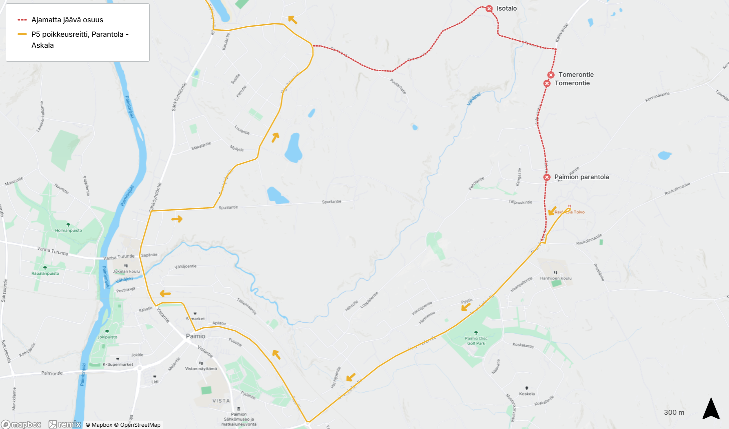 Linja P5 poikkeusreitillä 24.11. alkaen